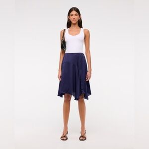Abercrombie & Fitch Satin Midi Skirt in navy size Small